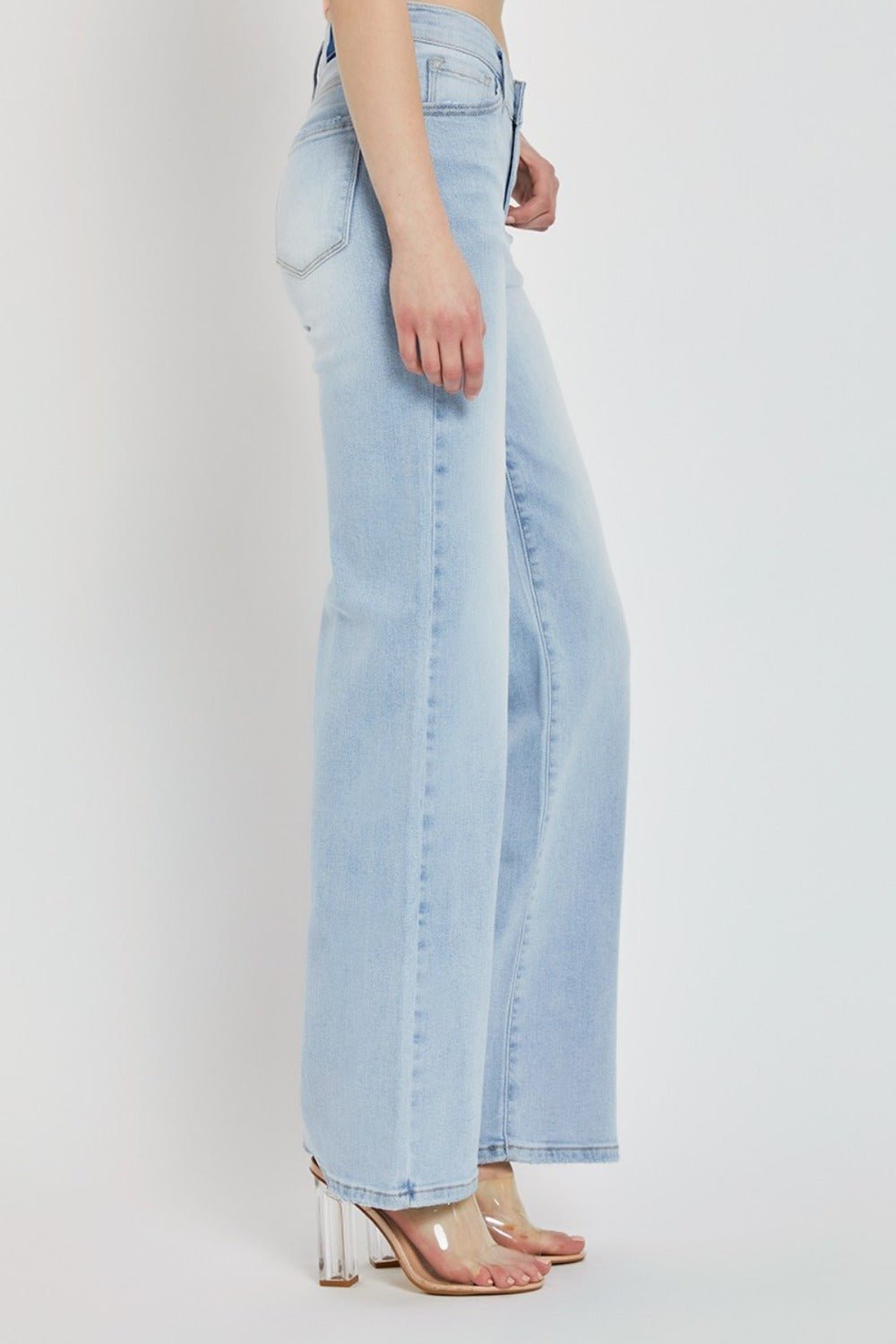 RISEN - Light Wash Wide Leg V - Dipped Front Waist Jeans