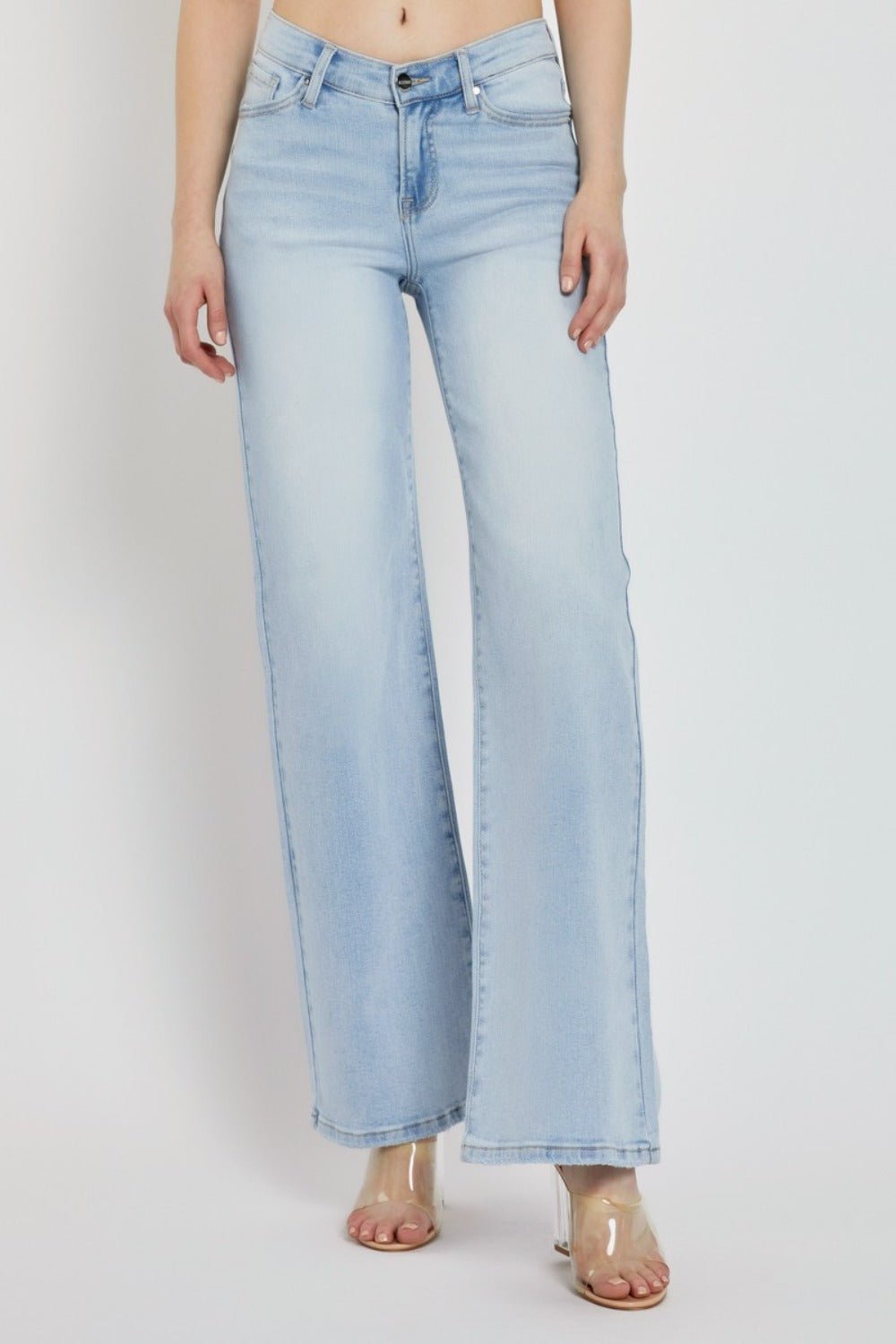 RISEN - Light Wash Wide Leg V - Dipped Front Waist Jeans