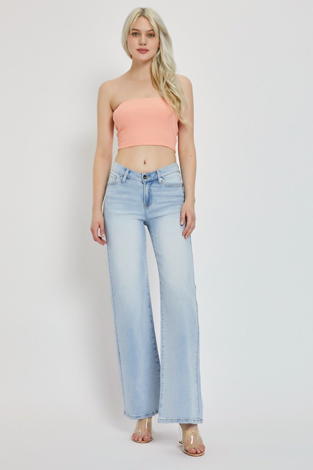 RISEN - Light Wash Wide Leg V - Dipped Front Waist Jeans