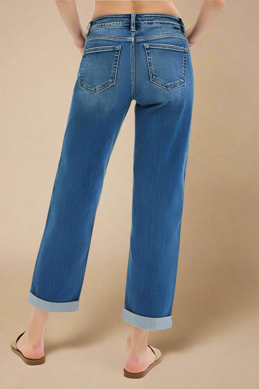 RISEN - Medium Wash Cuffed Straight Leg Jeans