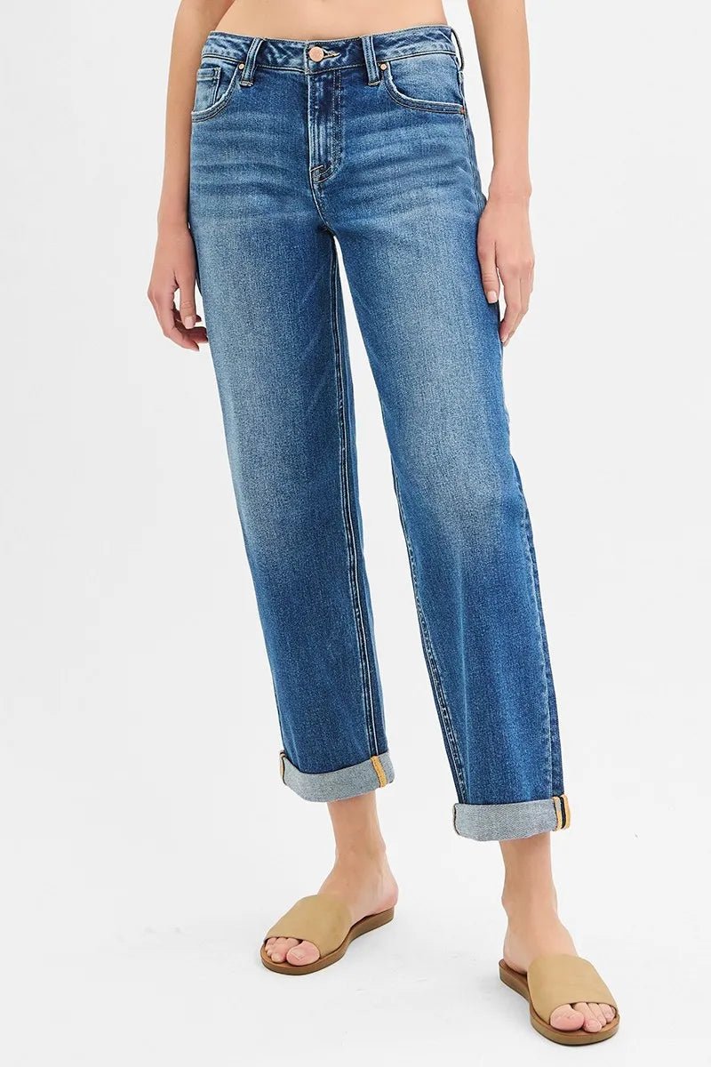 RISEN - Medium Wash Cuffed Straight Leg Jeans