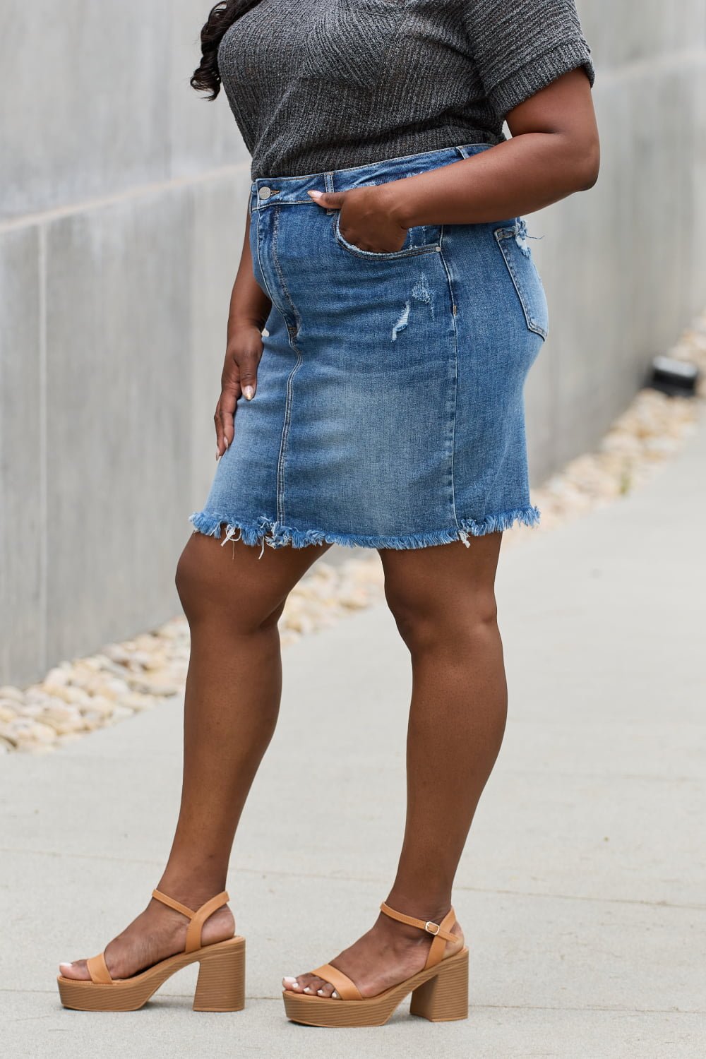 RISEN - Medium Wash Denim Mini Skirt