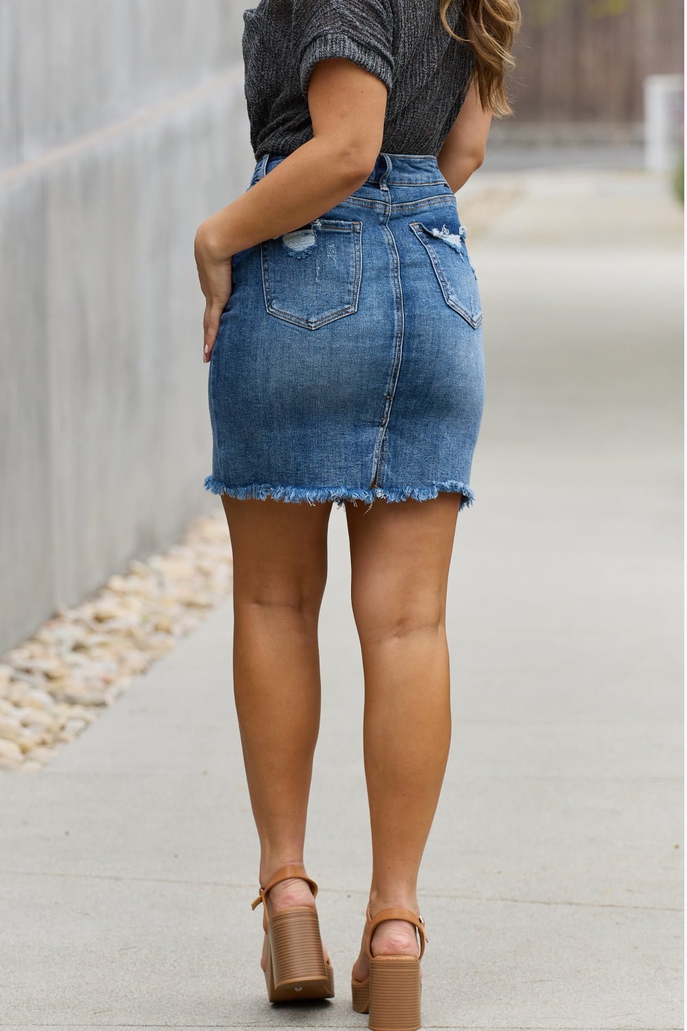 RISEN - Medium Wash Denim Mini Skirt