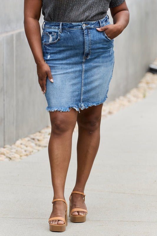 RISEN - Medium Wash Denim Mini Skirt