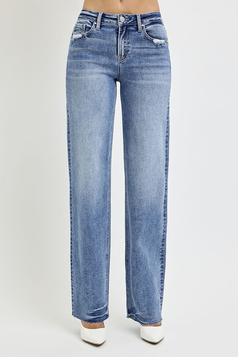 RISEN - Medium Wash High Rise Straight Leg Jeans