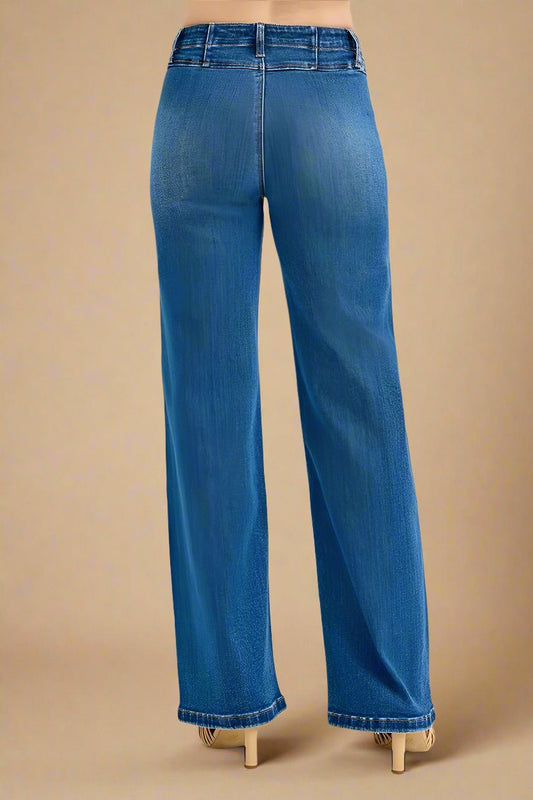 RISEN - Medium Wash High Rise Wide Leg Jeans with Front Seams