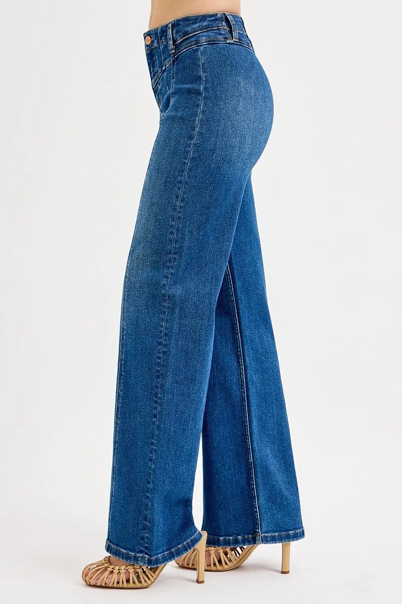 RISEN - Medium Wash High Rise Wide Leg Jeans with Front Seams