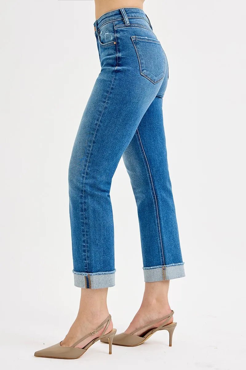 RISEN - Medium Wash Straight Leg Cuffed Jeans