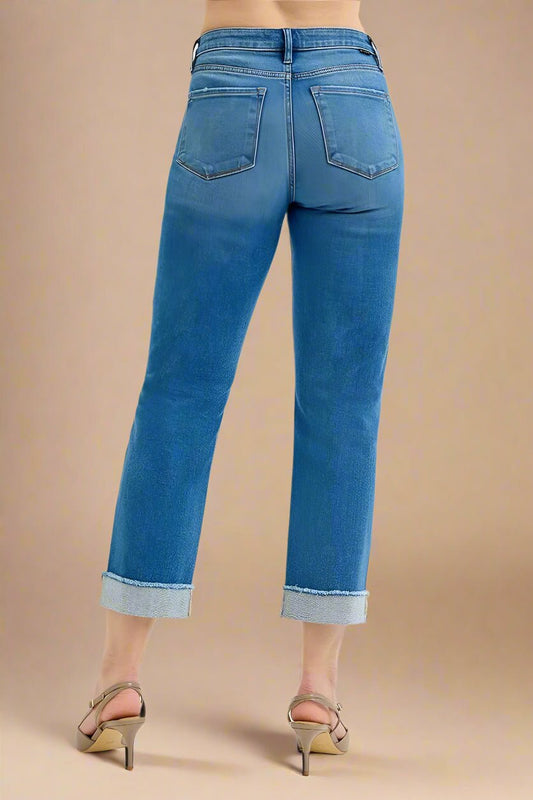 RISEN - Medium Wash Straight Leg Cuffed Jeans