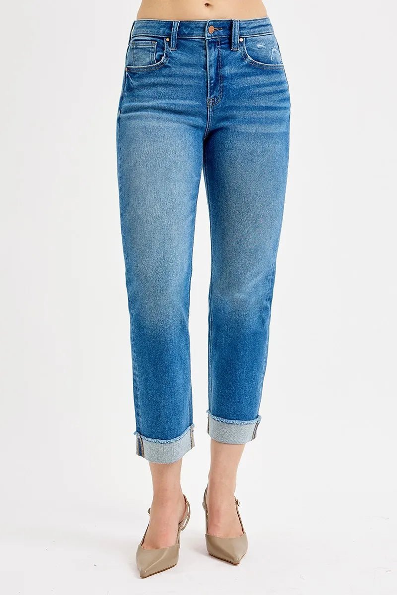 RISEN - Medium Wash Straight Leg Cuffed Jeans
