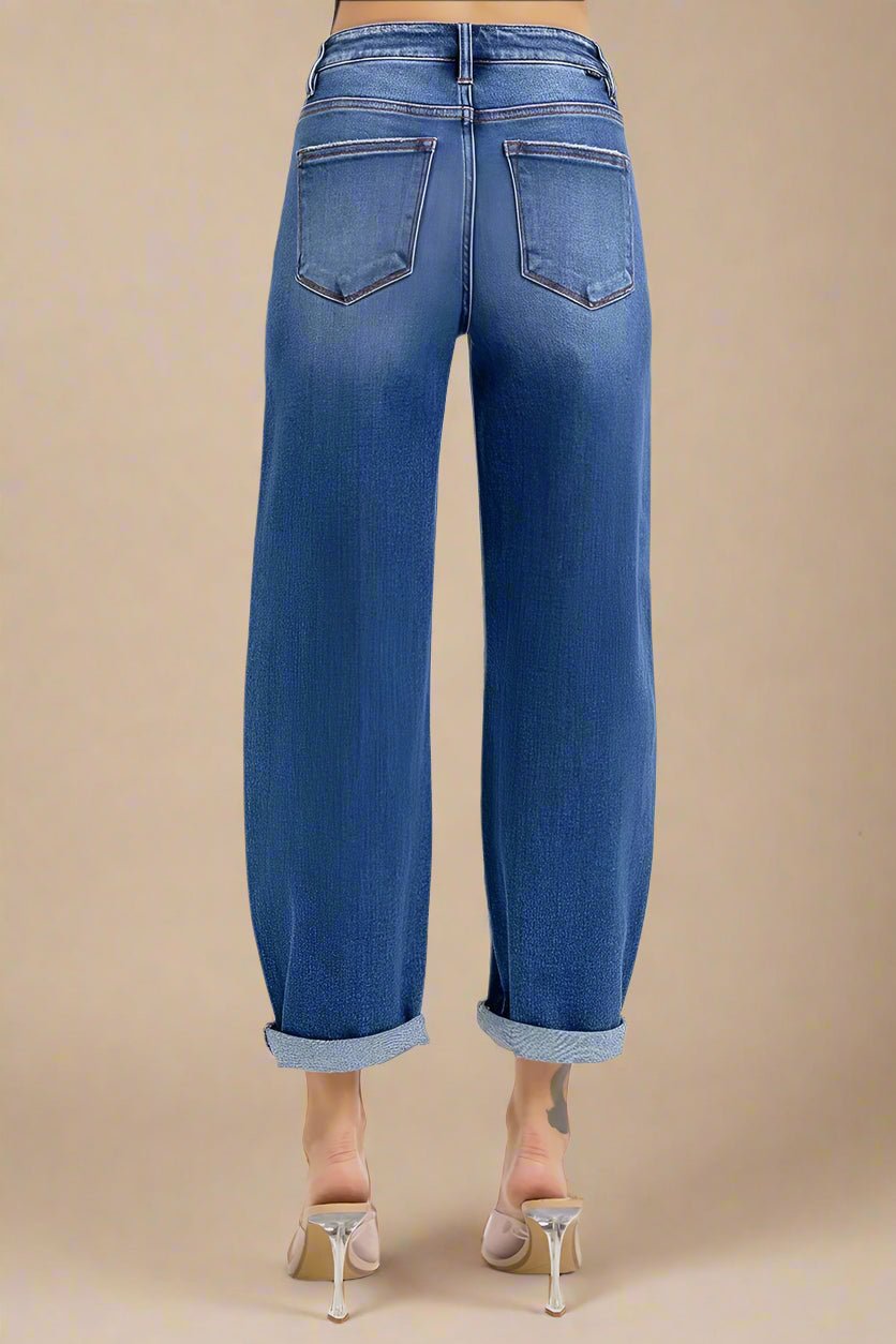 RISEN - Medium Wash Wide Leg Cuffed Jeans