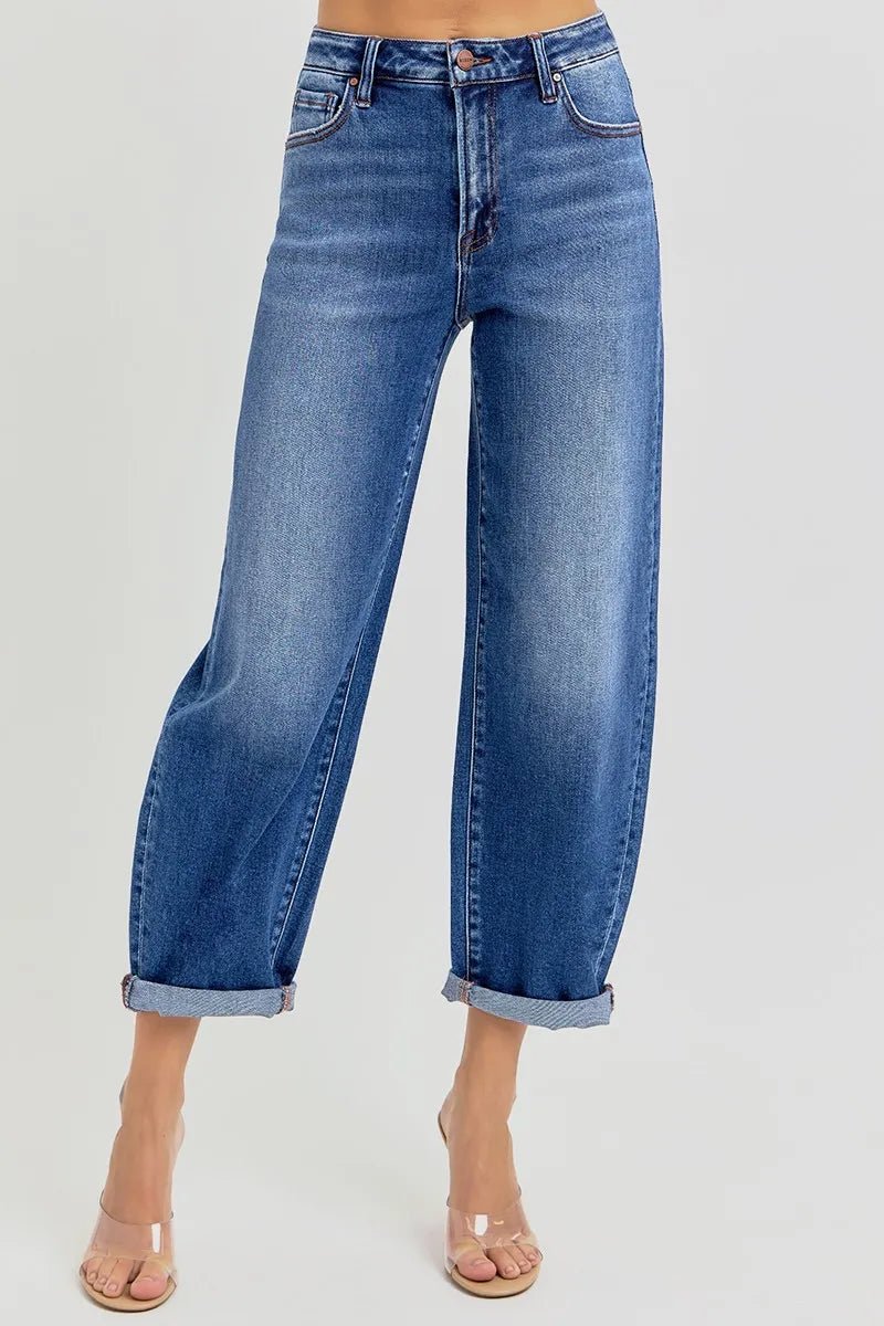 RISEN - Medium Wash Wide Leg Cuffed Jeans