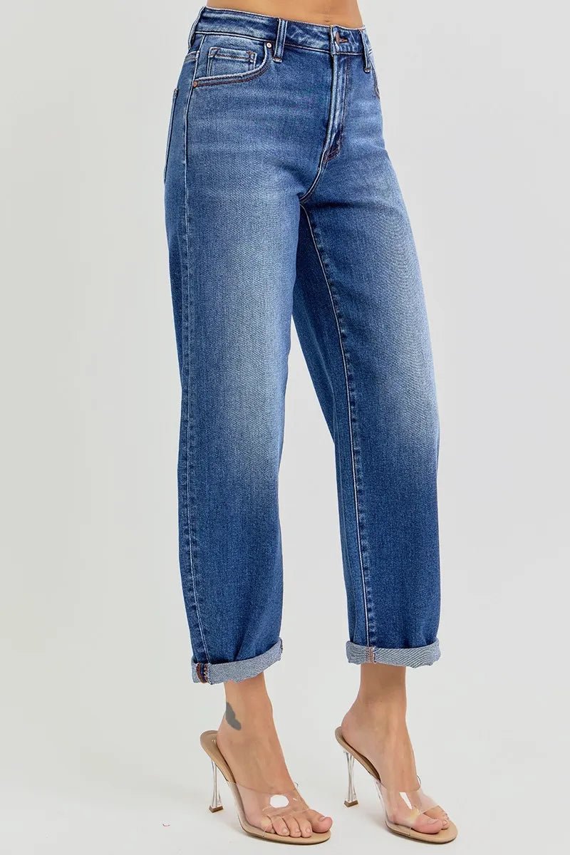 RISEN - Medium Wash Wide Leg Cuffed Jeans