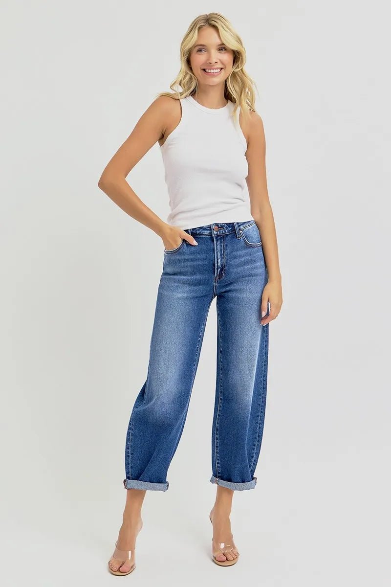 RISEN - Medium Wash Wide Leg Cuffed Jeans