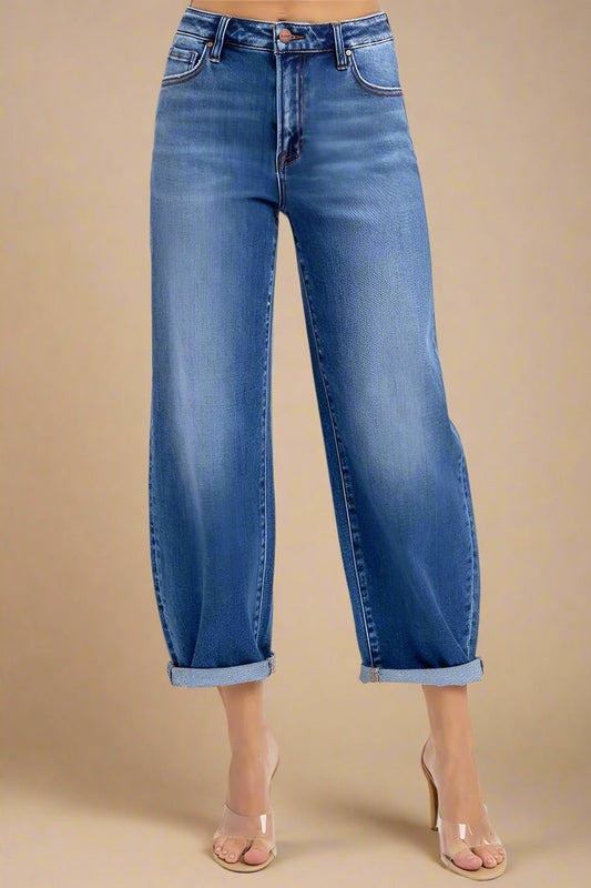 RISEN - Medium Wash Wide Leg Cuffed Jeans