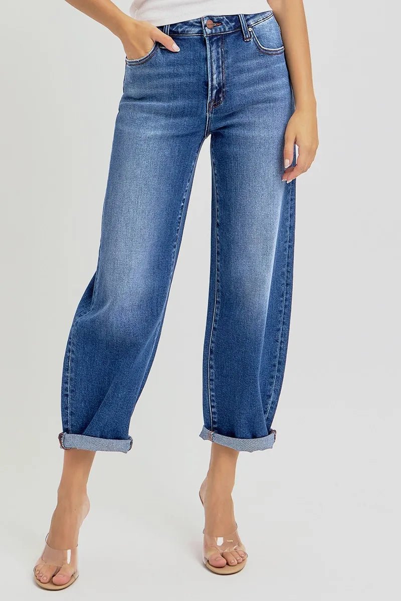RISEN - Medium Wash Wide Leg Cuffed Jeans