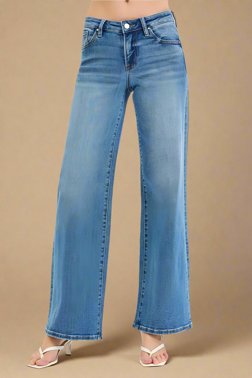RISEN - Medium Wash Wide Leg Jeans