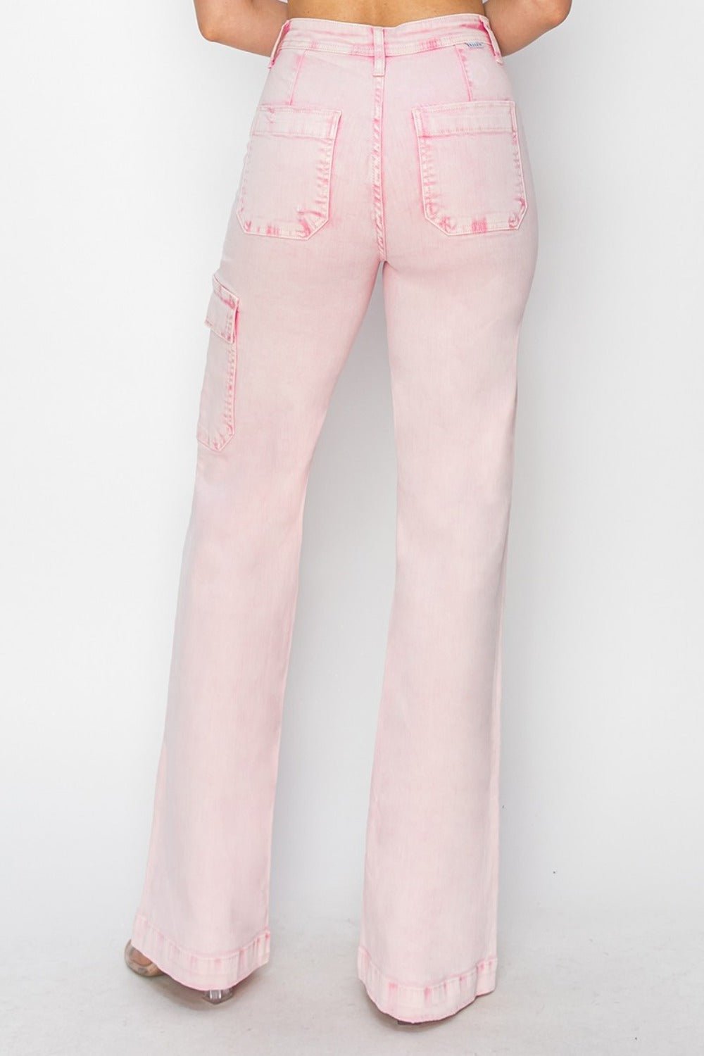 RISEN - Pink Acid Wash High Rise Wide Leg Cargo Jeans