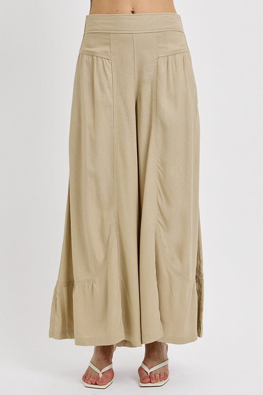 RISEN - Shirring Detail Wide Leg Pants in Tan