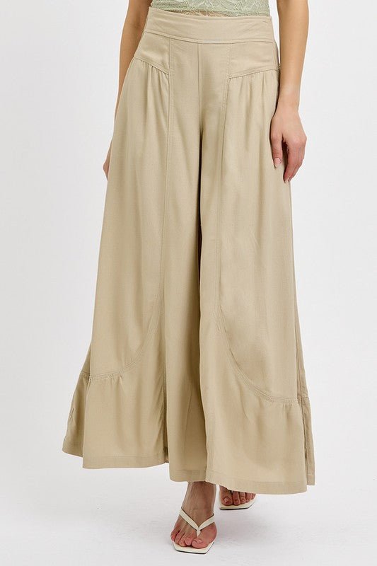 RISEN - Shirring Detail Wide Leg Pants in Tan