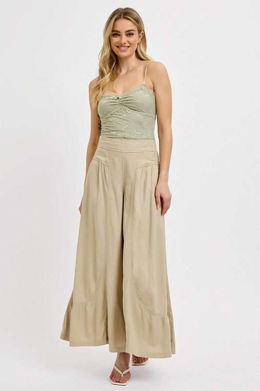 RISEN - Shirring Detail Wide Leg Pants in Tan