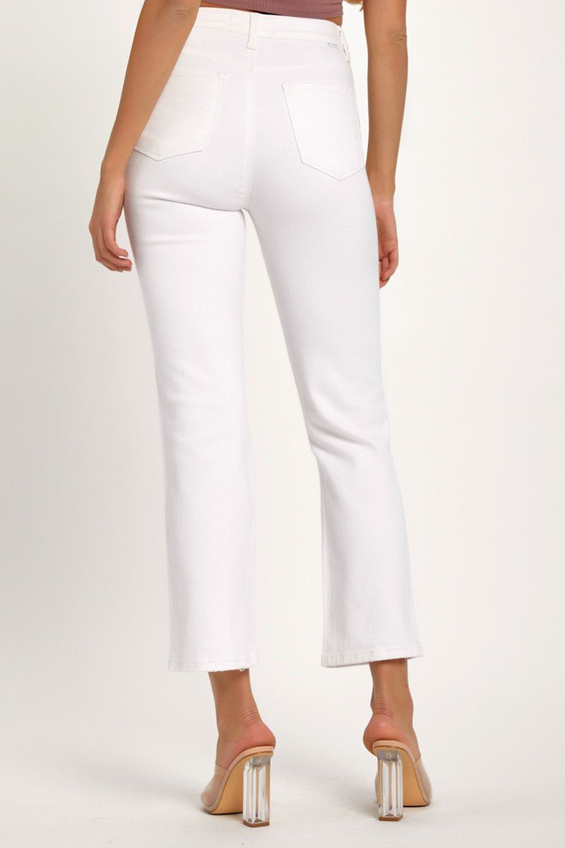 RISEN - White Distressed Cropped Straight Leg Jeans