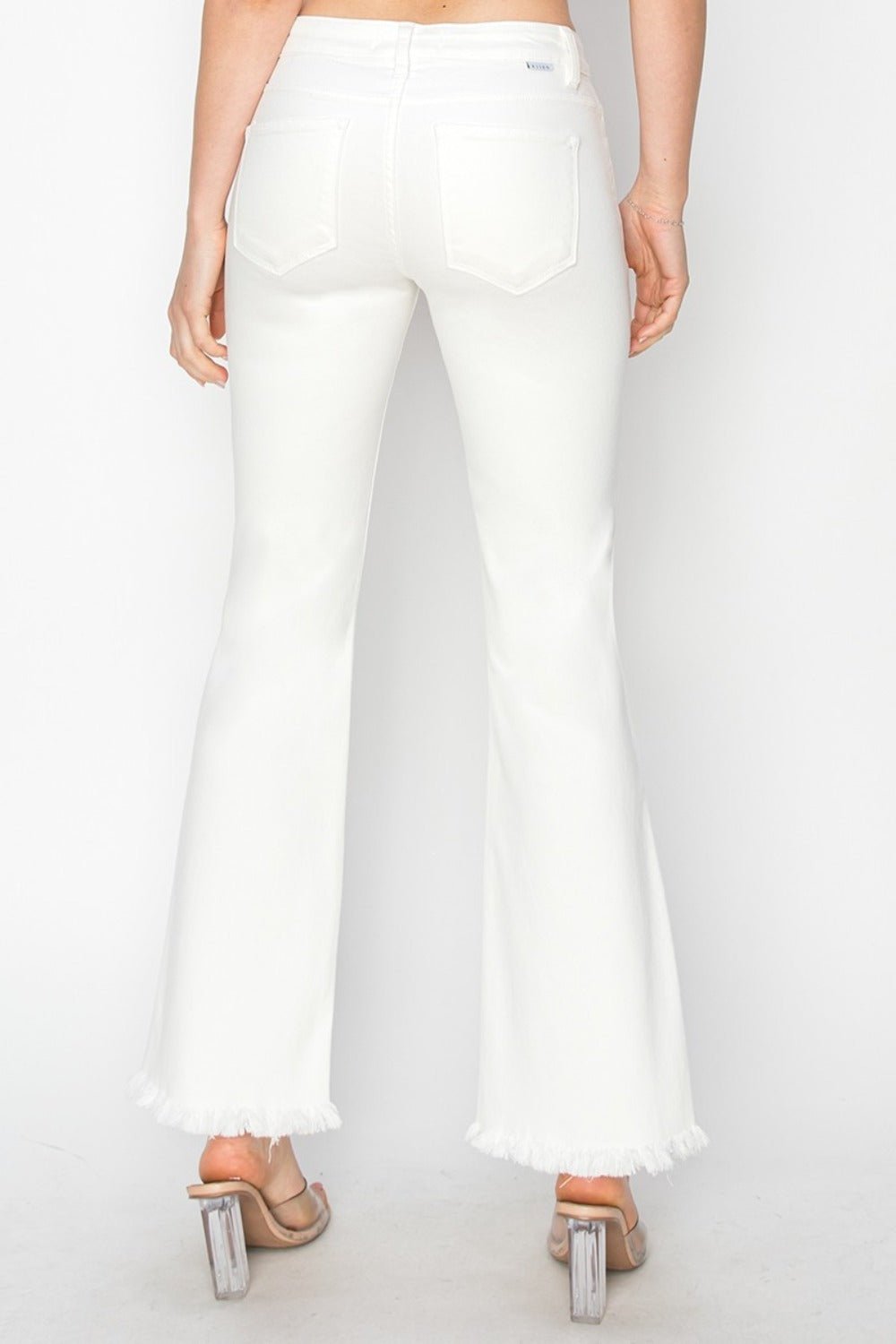 RISEN - White Tummy Control Crop Flare Step Hem Jeans