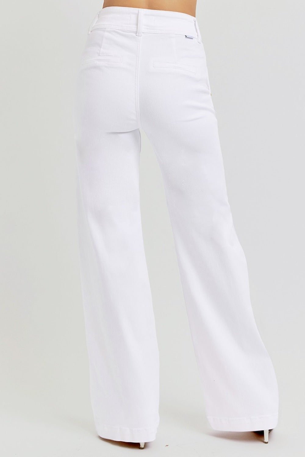 RISEN - White Tummy Control Double Button Wide Leg Jeans