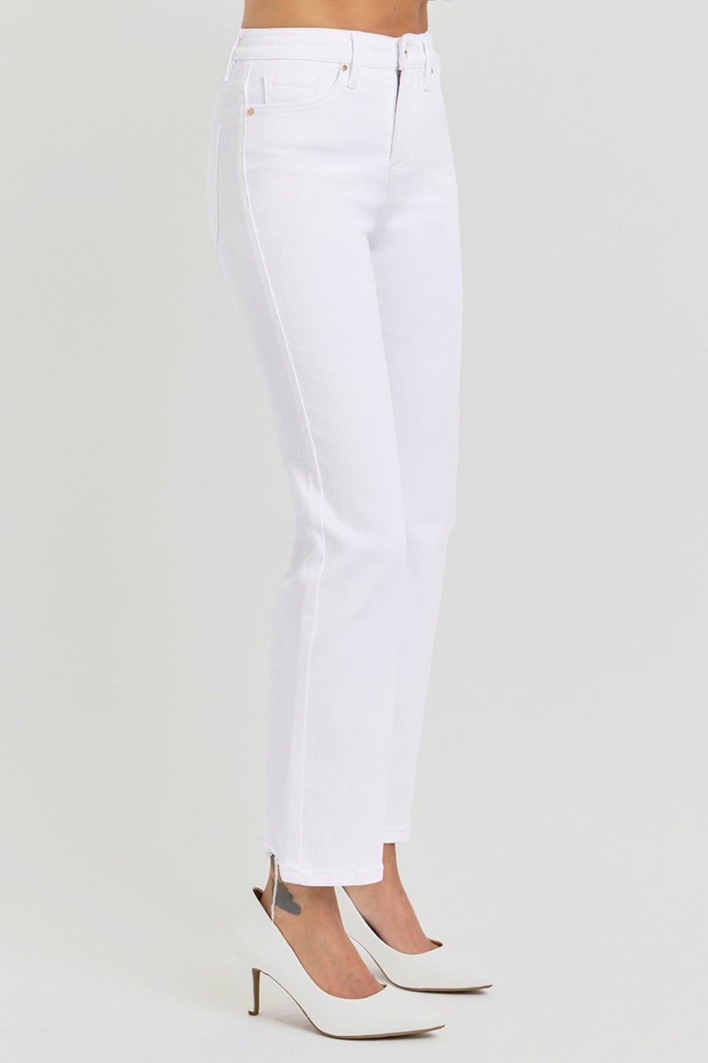 RISEN - White Tummy Control High Rise Cropped Jeans