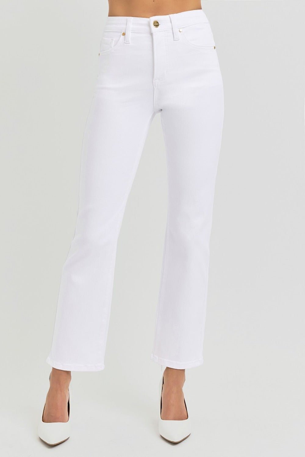 RISEN - White Tummy Control High Rise Cropped Jeans