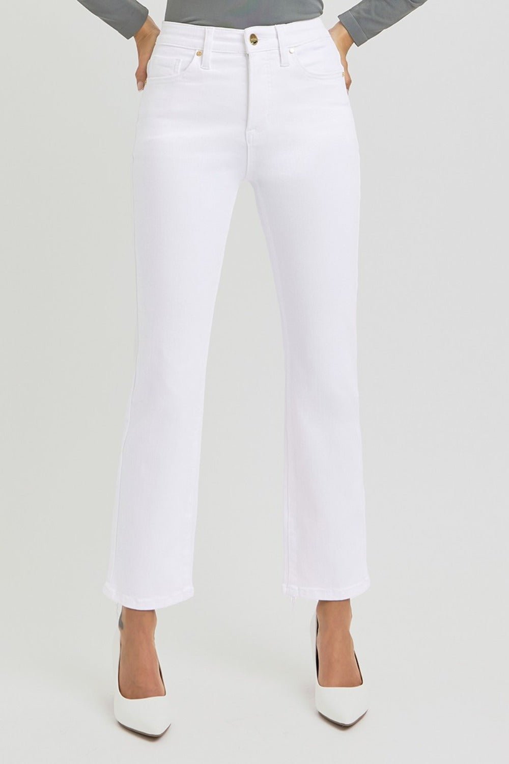 RISEN - White Tummy Control High Rise Cropped Jeans