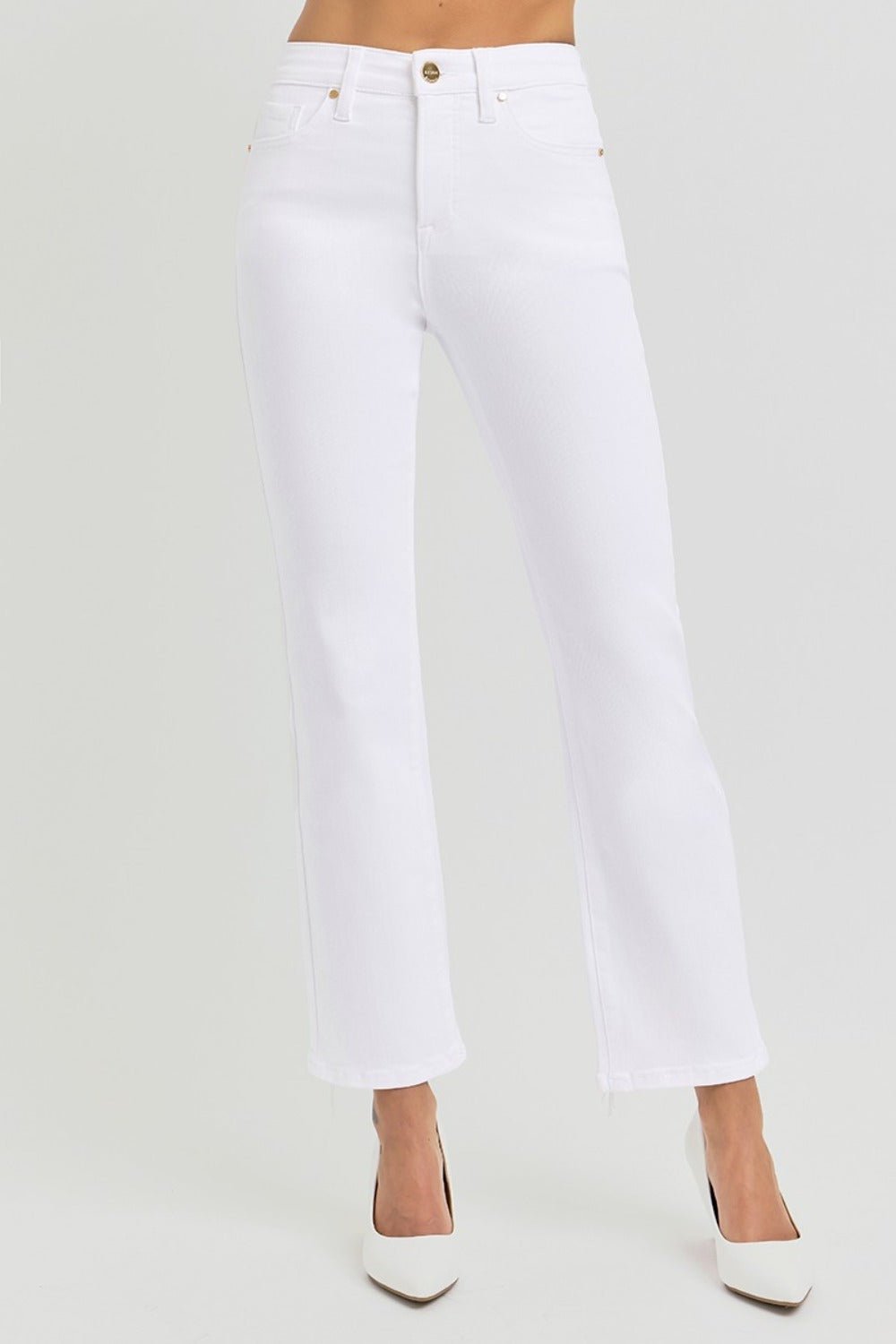 RISEN - White Tummy Control High Rise Cropped Jeans