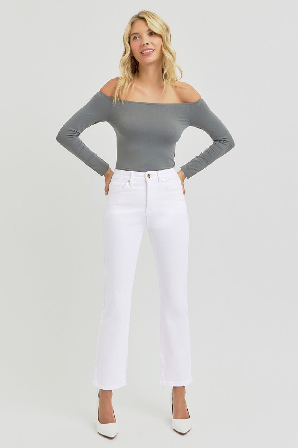 RISEN - White Tummy Control High Rise Cropped Jeans