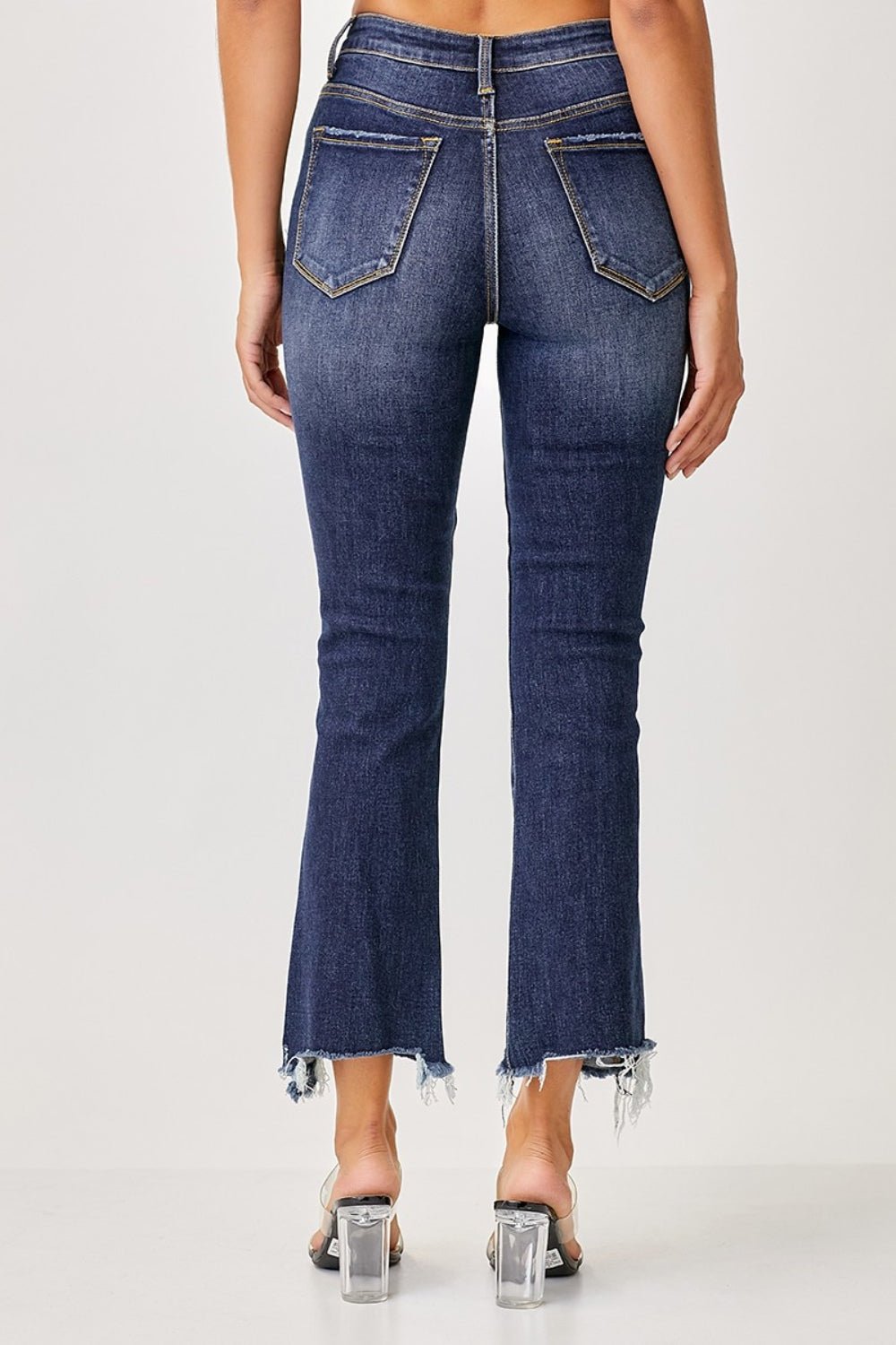 RISENDark Wash Frayed Hem Cropped Straight Jeans