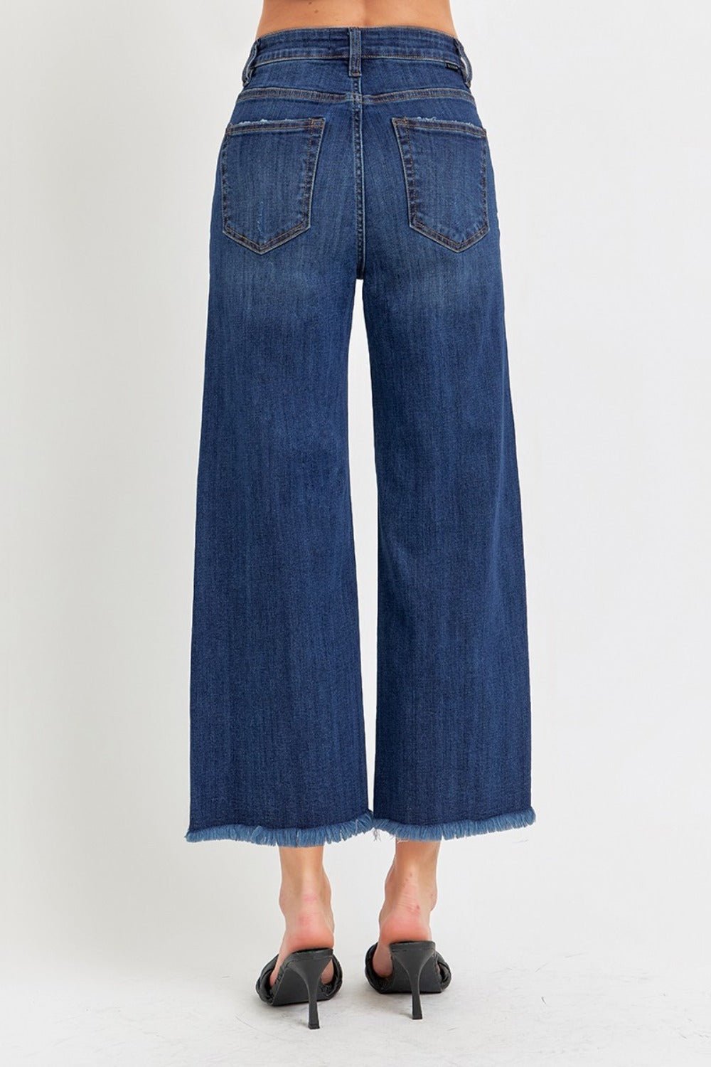 RISENDark Wash Raw Hem Cropped Wide Leg Jeans