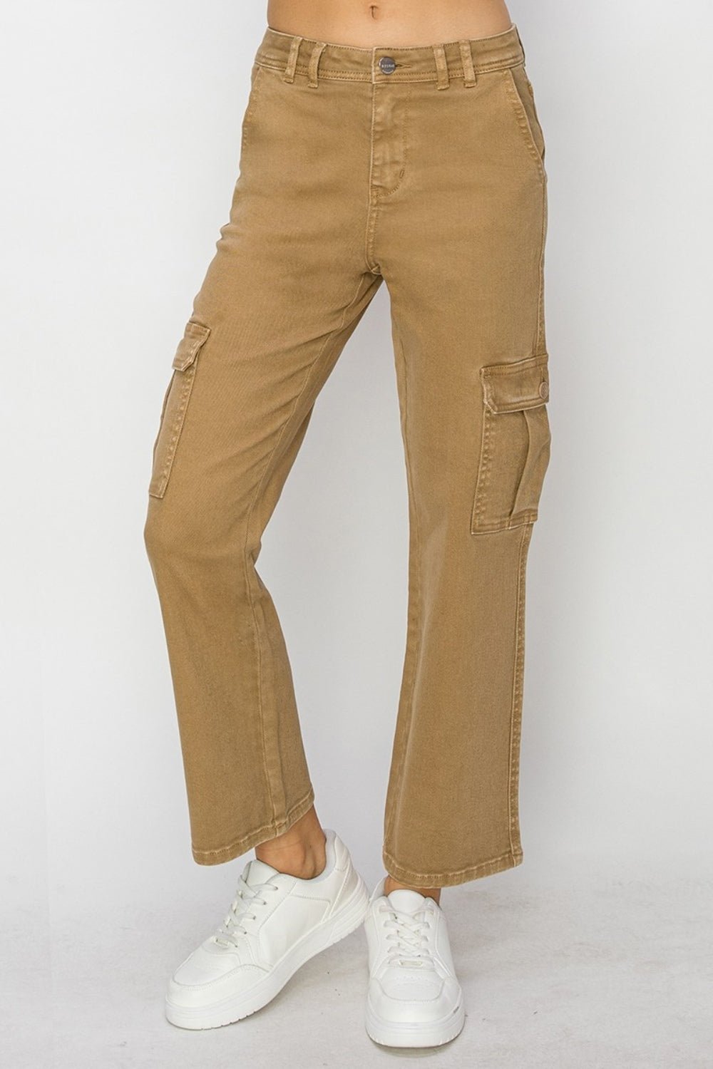 RISENHigh Rise Cargo Jeans in Mocha