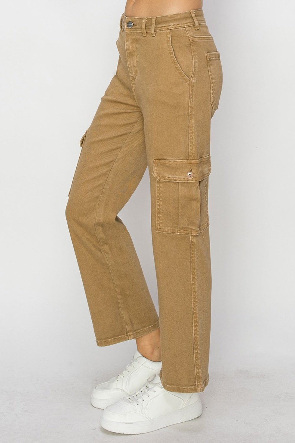 RISENHigh Rise Cargo Jeans in Mocha