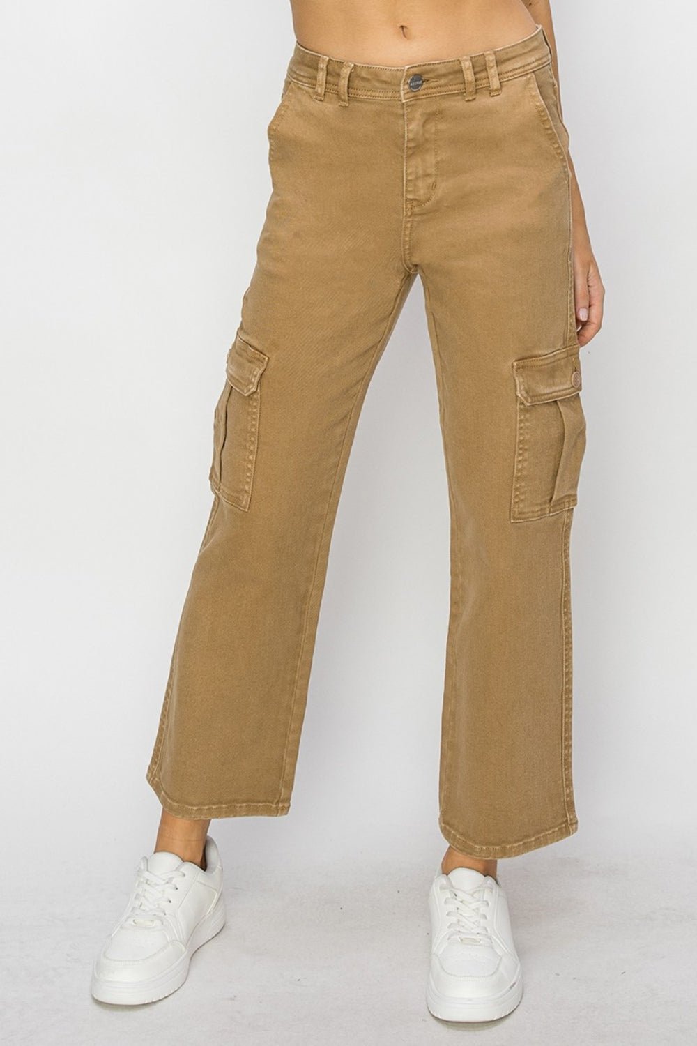 RISENHigh Rise Cargo Jeans in Mocha