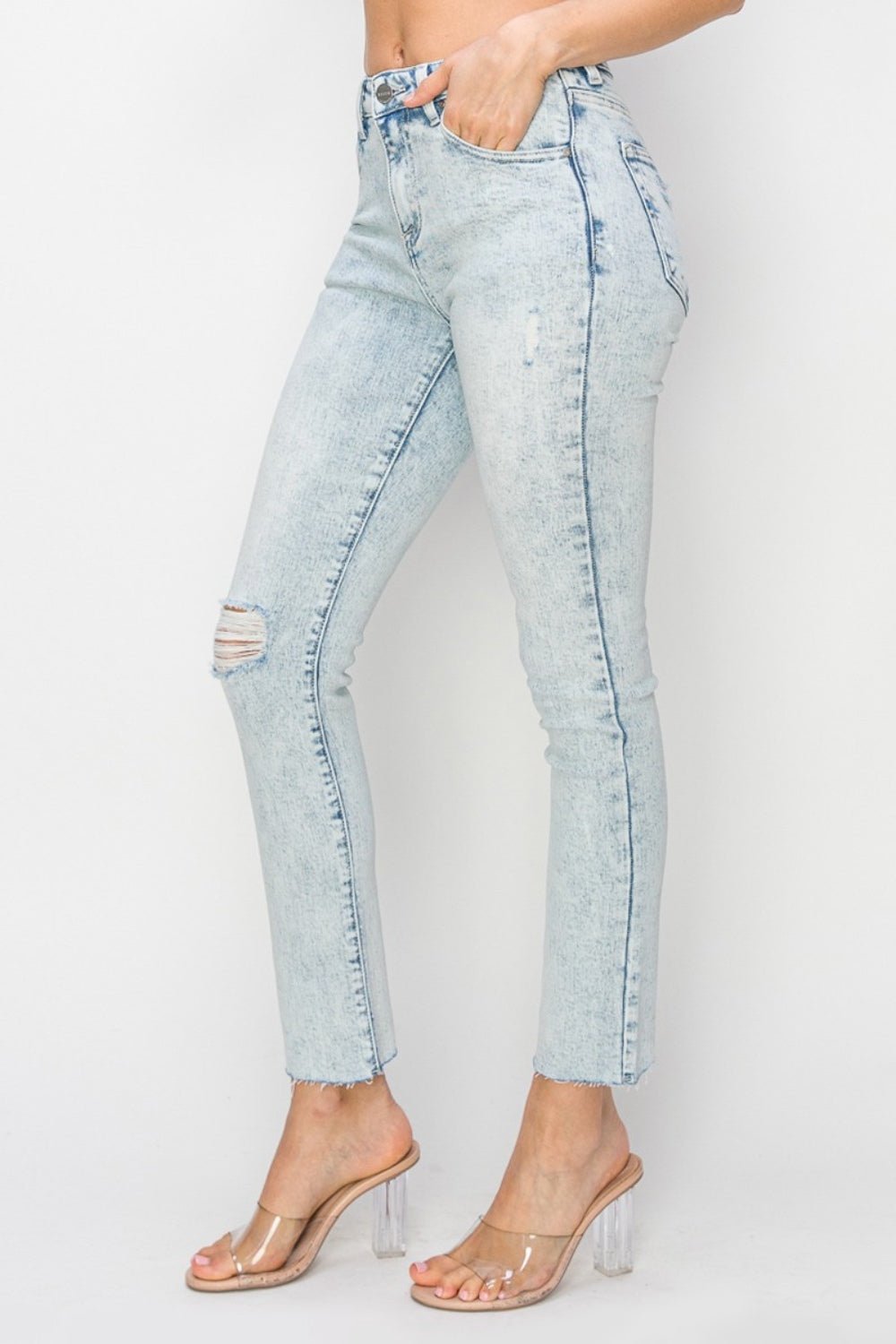 RISENLight Wash High Rise Distressed Skinny Jeans