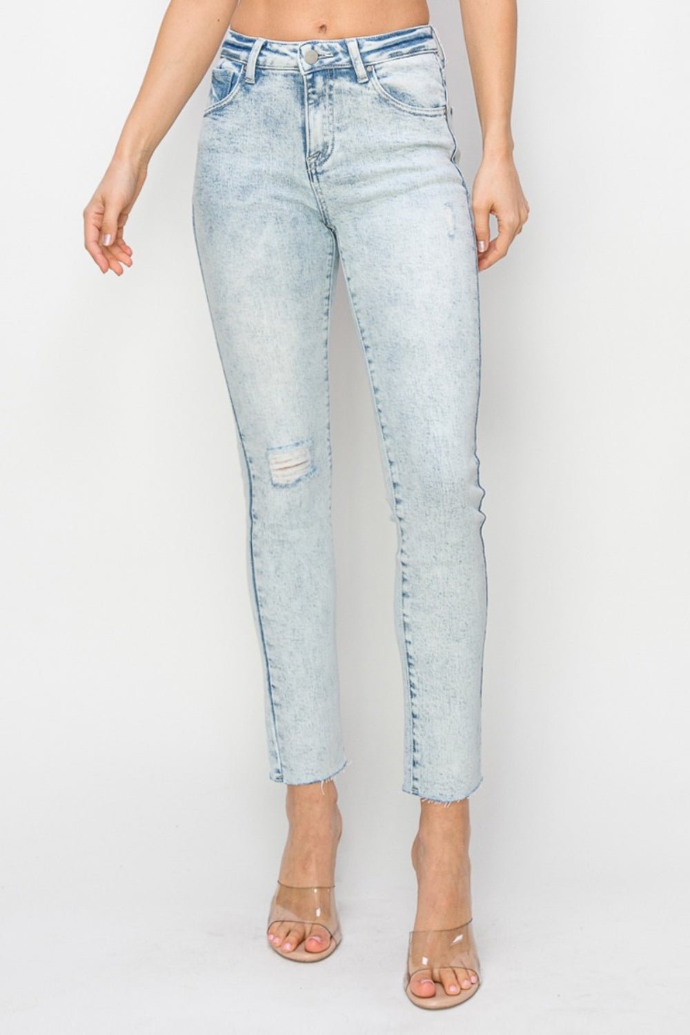 RISENLight Wash High Rise Distressed Skinny Jeans