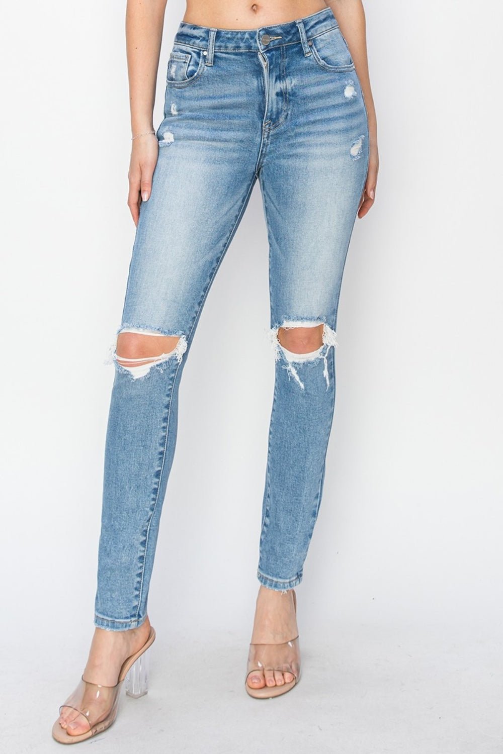 RISENLight Wash High Rise Distressed Skinny Jeans