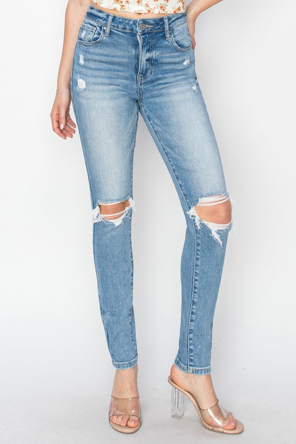 RISENLight Wash High Rise Distressed Skinny Jeans