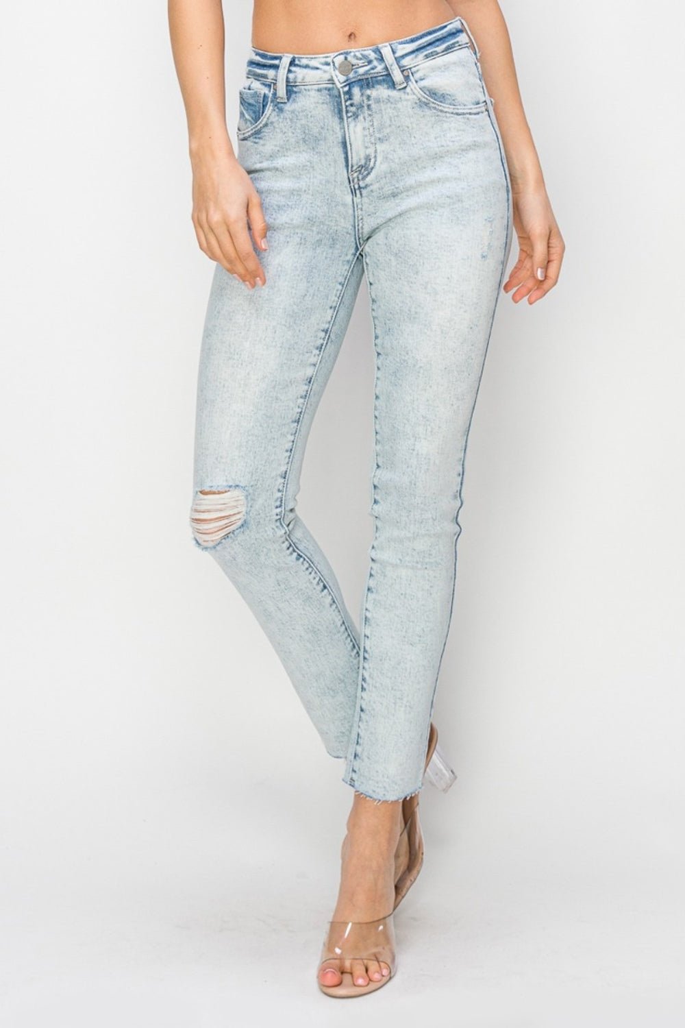 RISENLight Wash High Rise Distressed Skinny Jeans