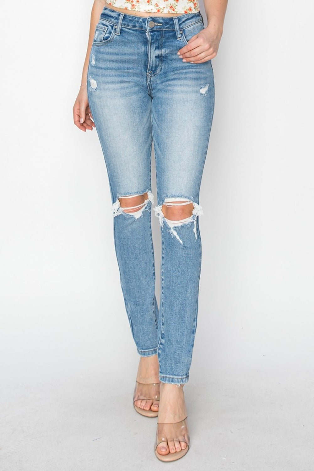 RISENLight Wash High Rise Distressed Skinny Jeans