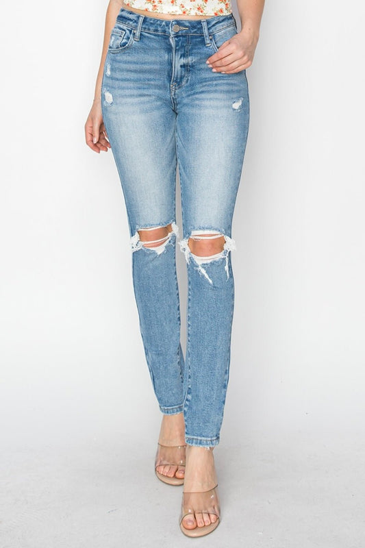 RISENLight Wash High Rise Distressed Skinny Jeans