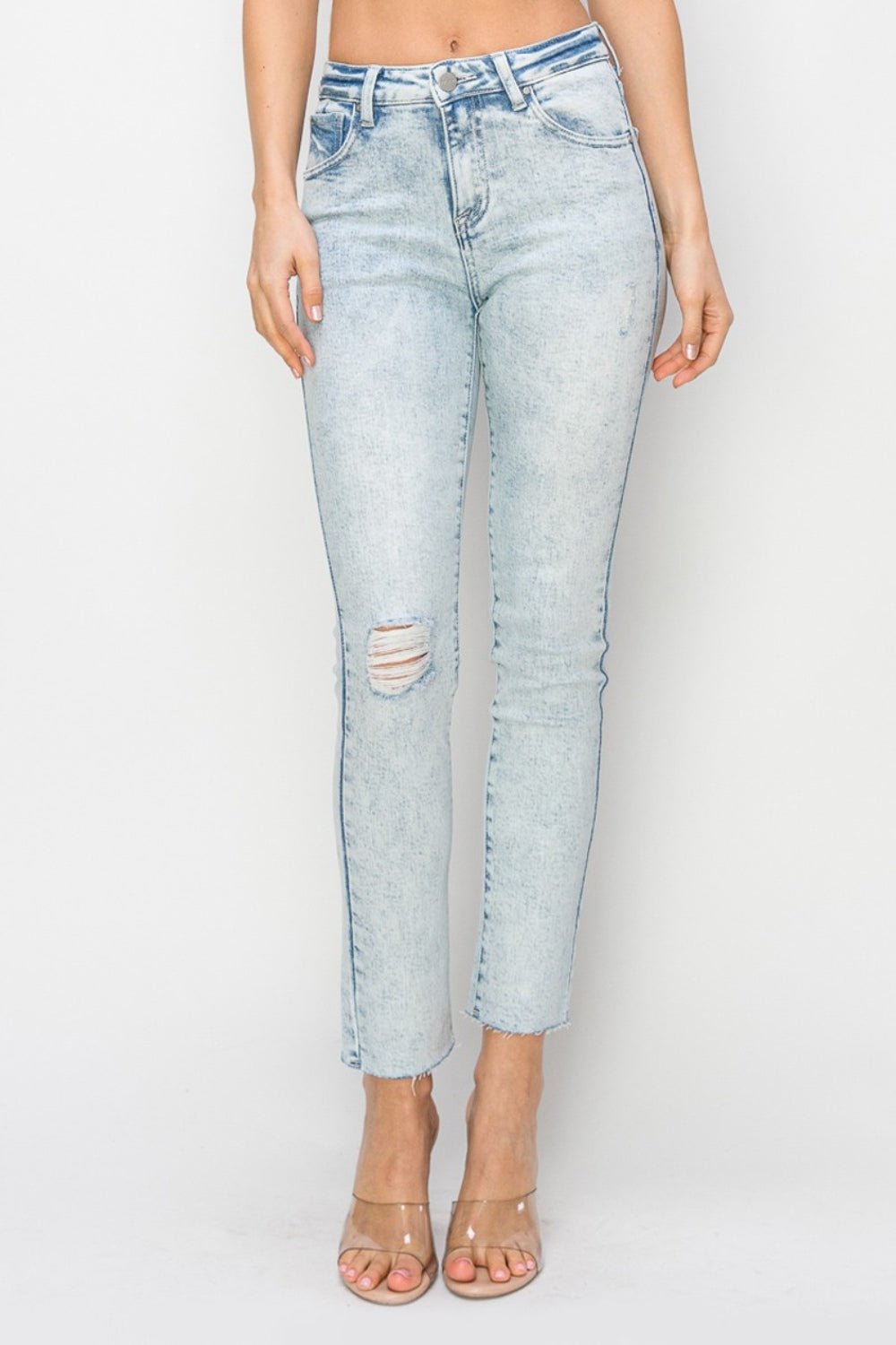 RISENLight Wash High Rise Distressed Skinny Jeans