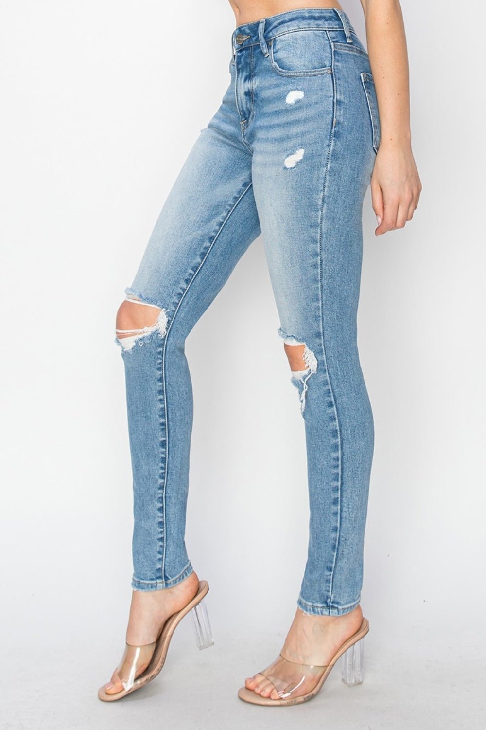 RISENLight Wash High Rise Distressed Skinny Jeans