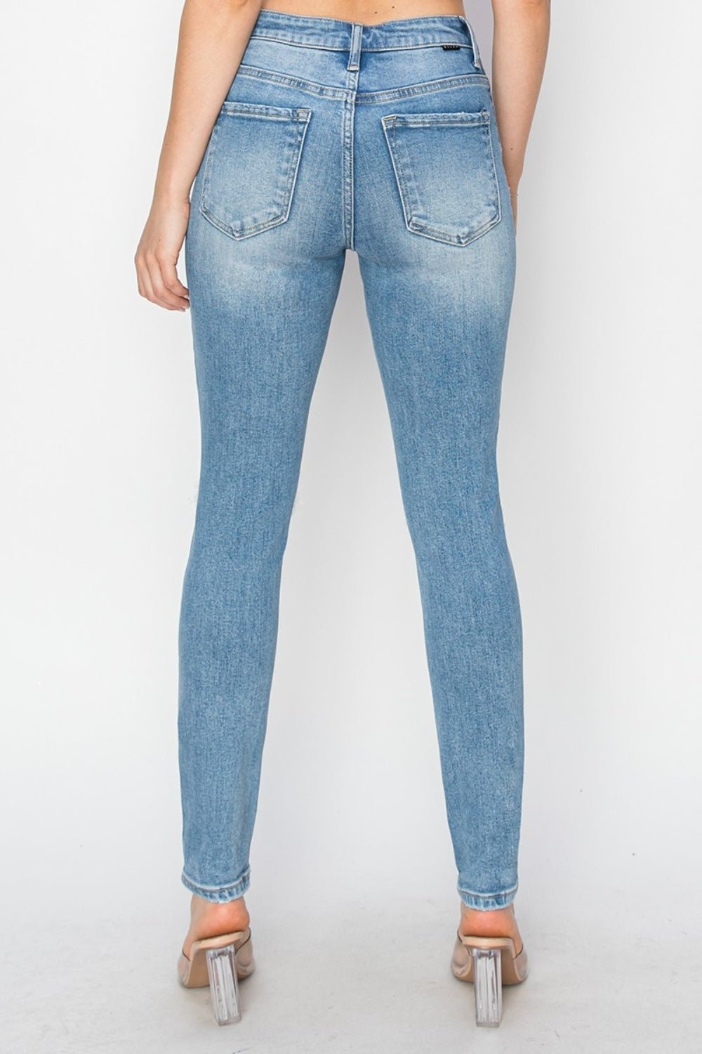 RISENLight Wash High Rise Distressed Skinny Jeans