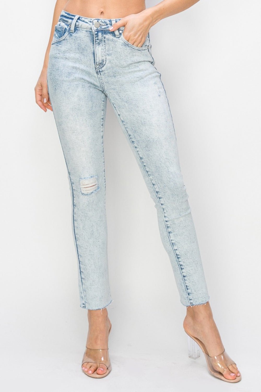 RISENLight Wash High Rise Distressed Skinny Jeans