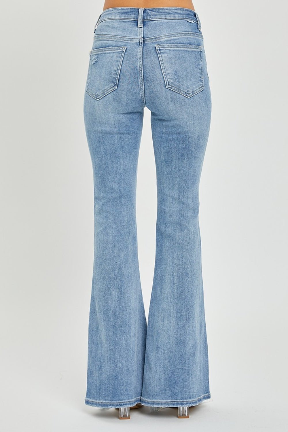 RISENLight Wash High Rise Frayed Hem Flare Jeans